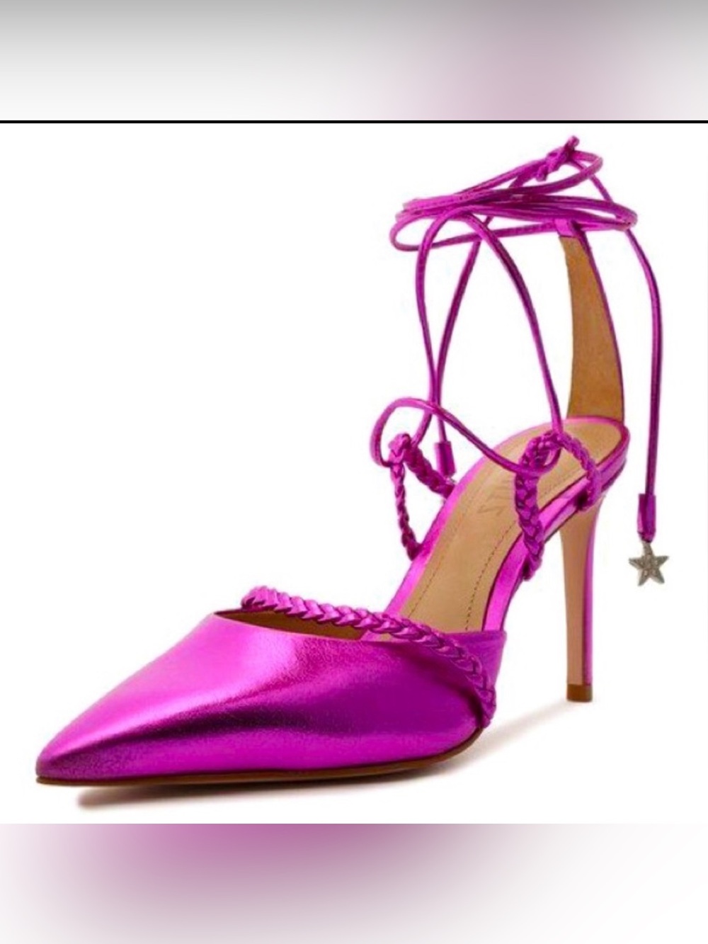 SCHUTZ Metallic bright violet Braided Lace-Up Stiletto Heels